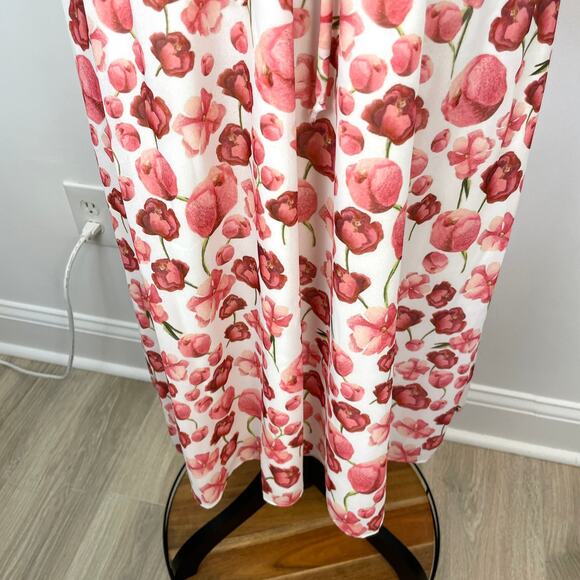 SIPOS NEW YORK Strawberry Floral Midi Dress In White Pink Size Large - Picture 7 of 14